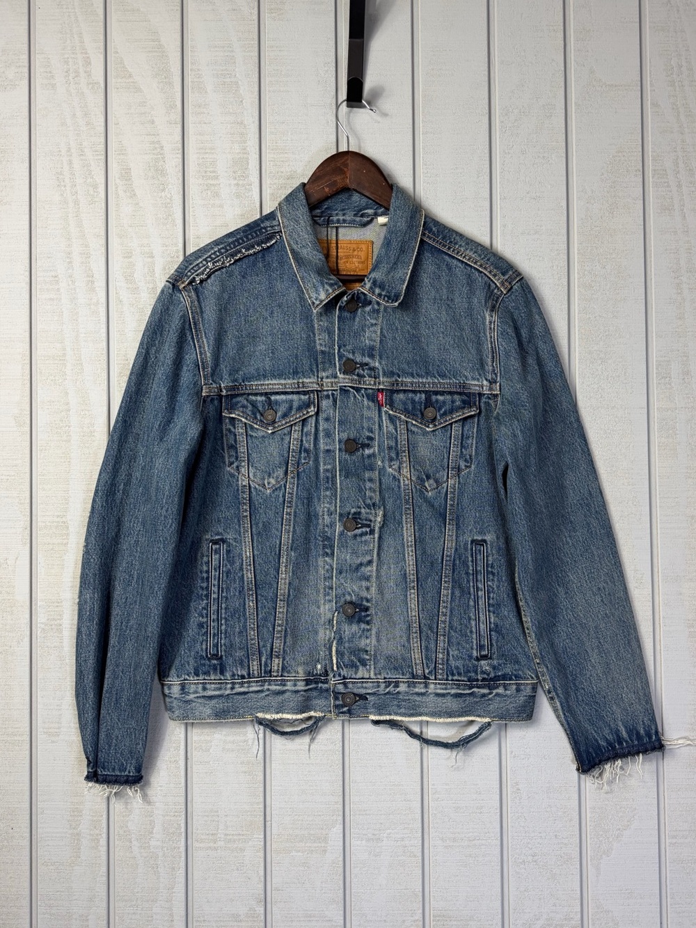 Levis Jacket Men Medium Blue Type 3 Premium Big E Jean Denim Distressed
